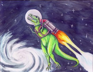 Tyrannosaurus Rex in a jetpack CD Art for TWCRTG